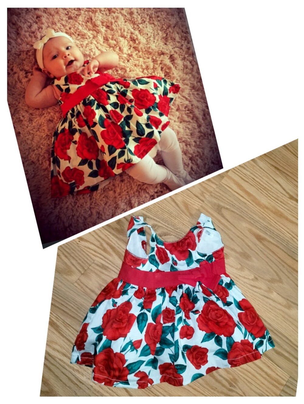 Carter's Red Rose Print Newborn Dress with Green Leaves